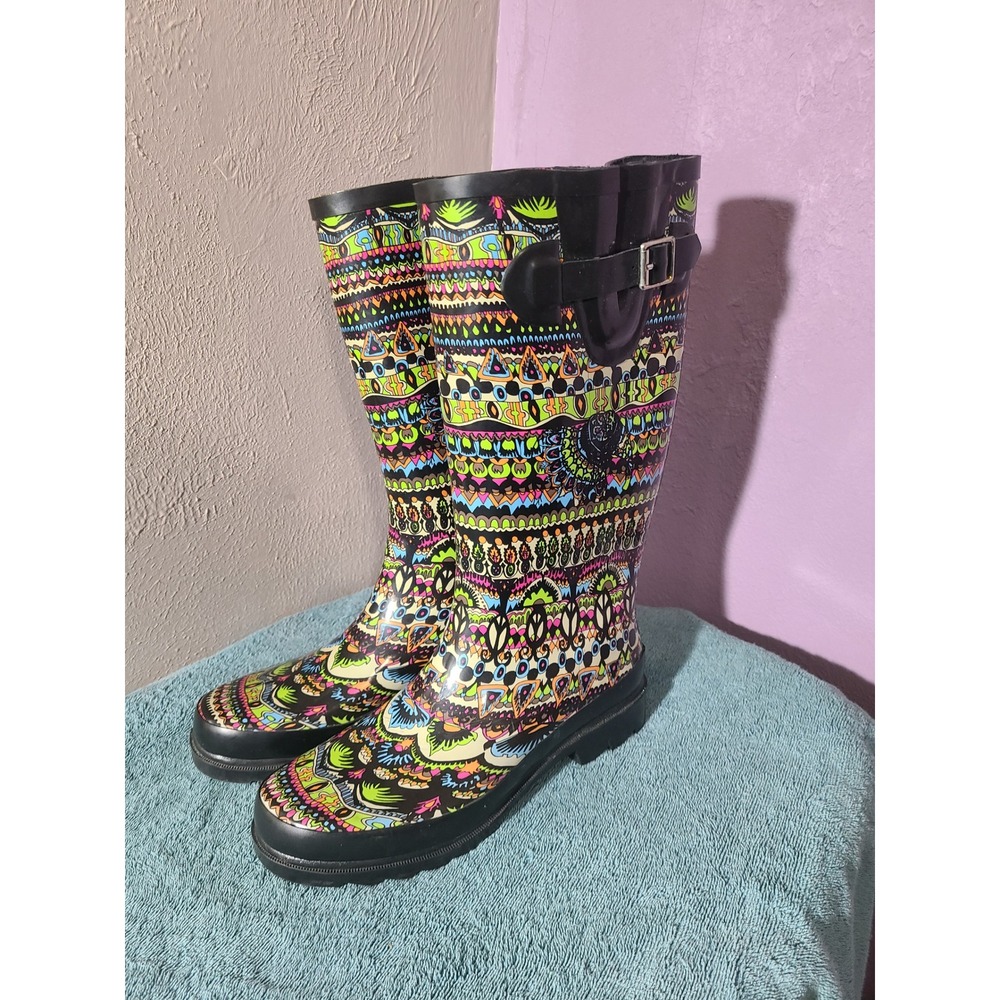 Sakroots Peace Paisley Colorful Boho Tribal Pattern‎ Tall Rain Boots Women's 8